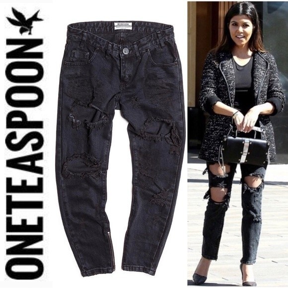 One Teaspoon Trashed Freebirds Jeans Fox Black Ripped Low Rise Distressed Y2K 24 - Picture 5 of 16